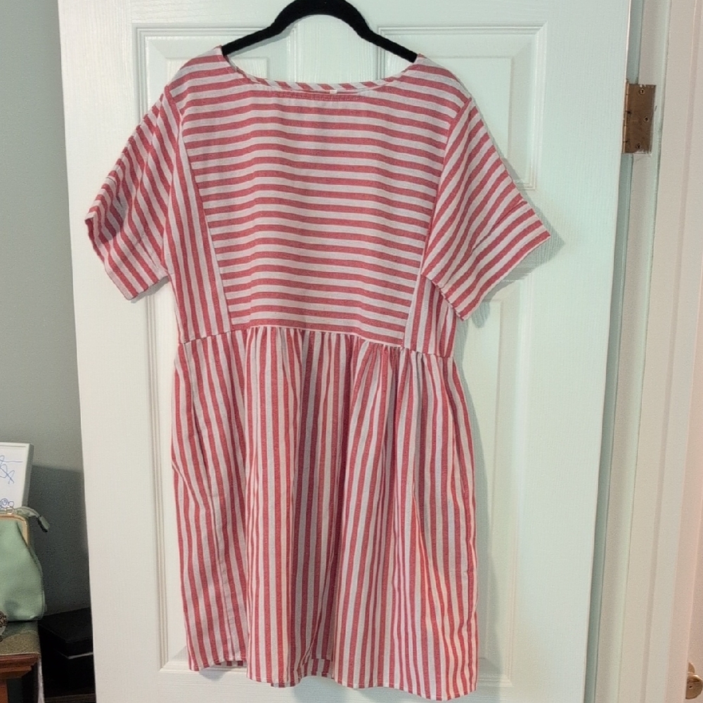 Casual Striped Cotton/Linen Blend Babydoll Dress